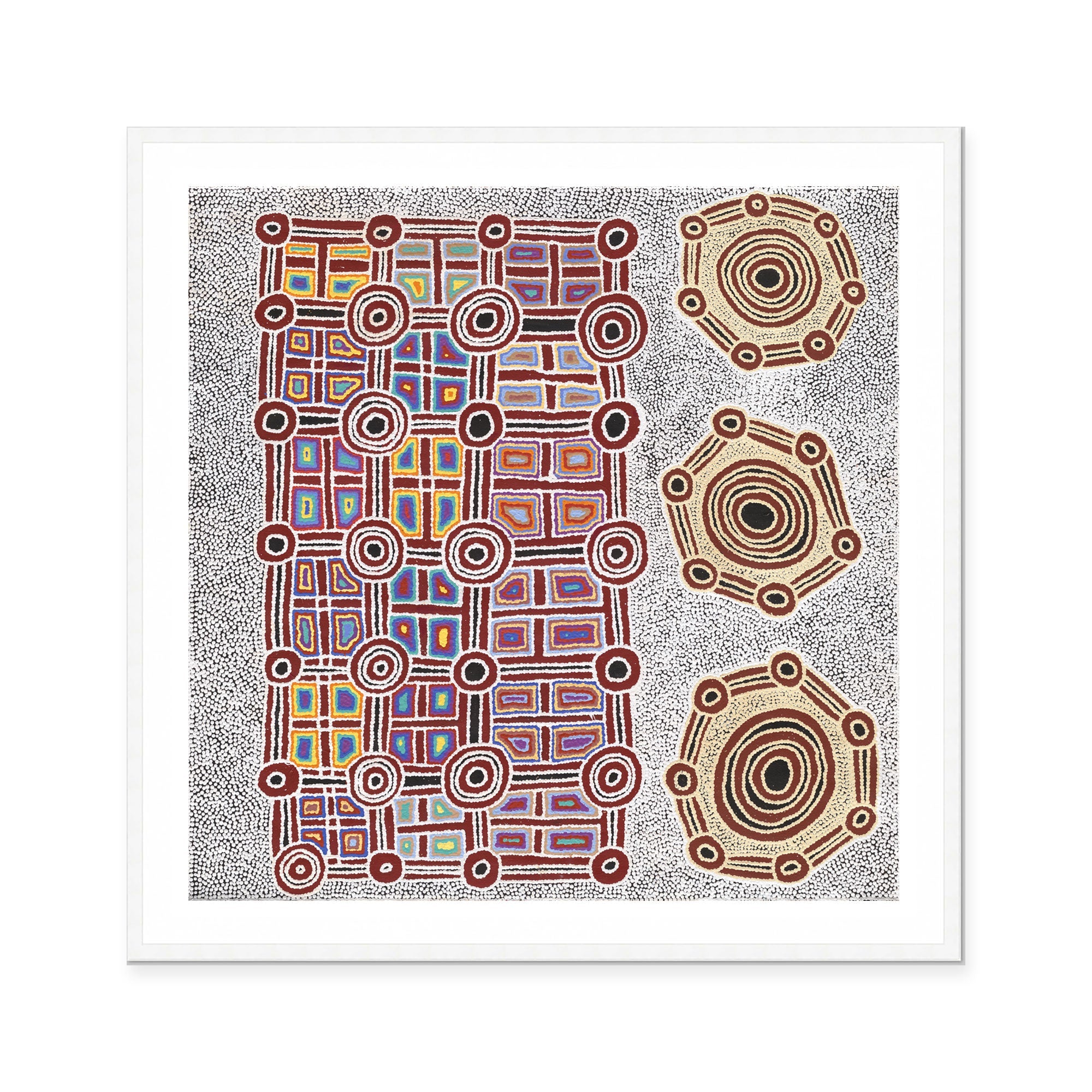 Painting 30x30cm prestretched Cecily Napanangka Marshall Janganpa Jukurrpa (Brush-tail Possum Dreaming) - Warlukurlangu main image 0