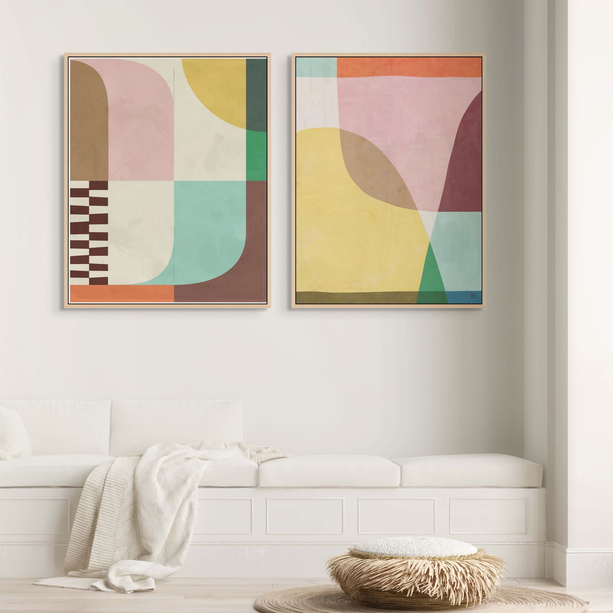 Abstract Geometric Blocks | Framed Canvas