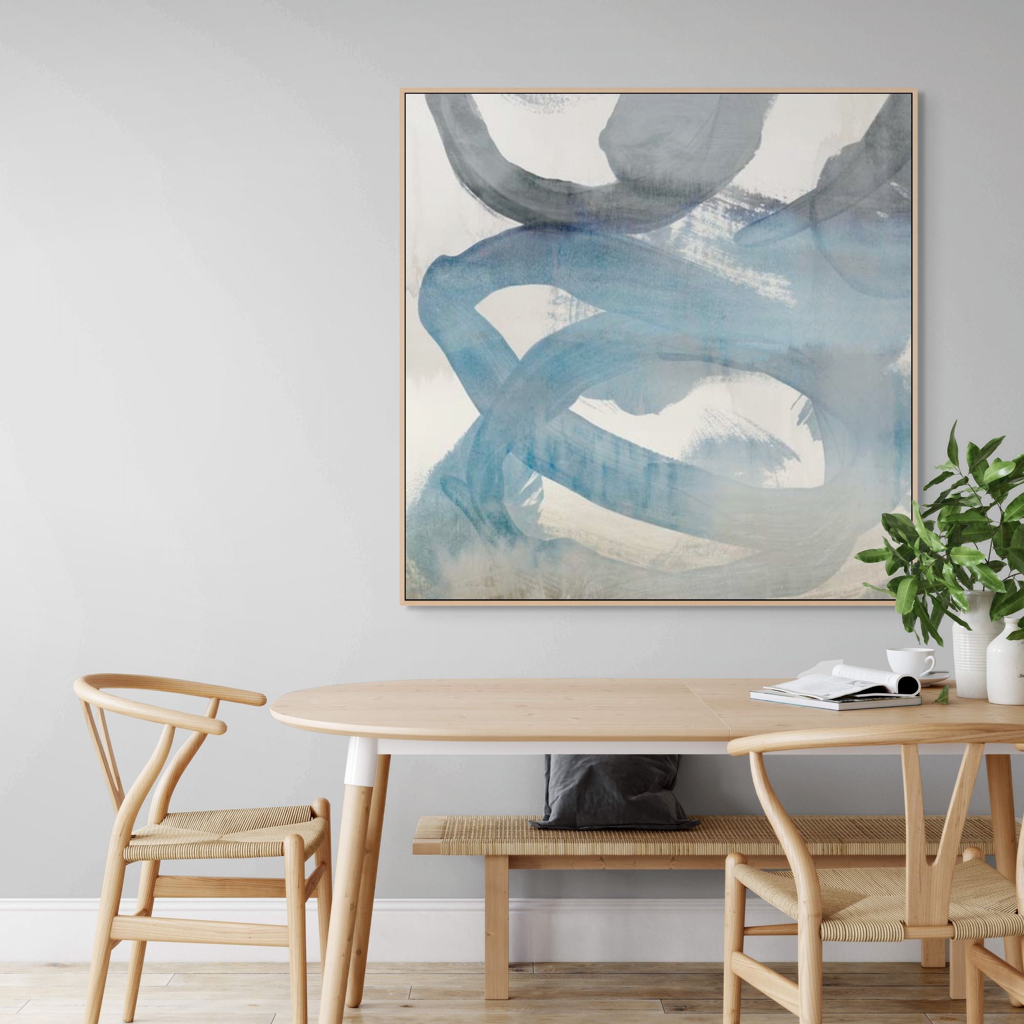 Flowing Blue Connections I | Framed Canvas