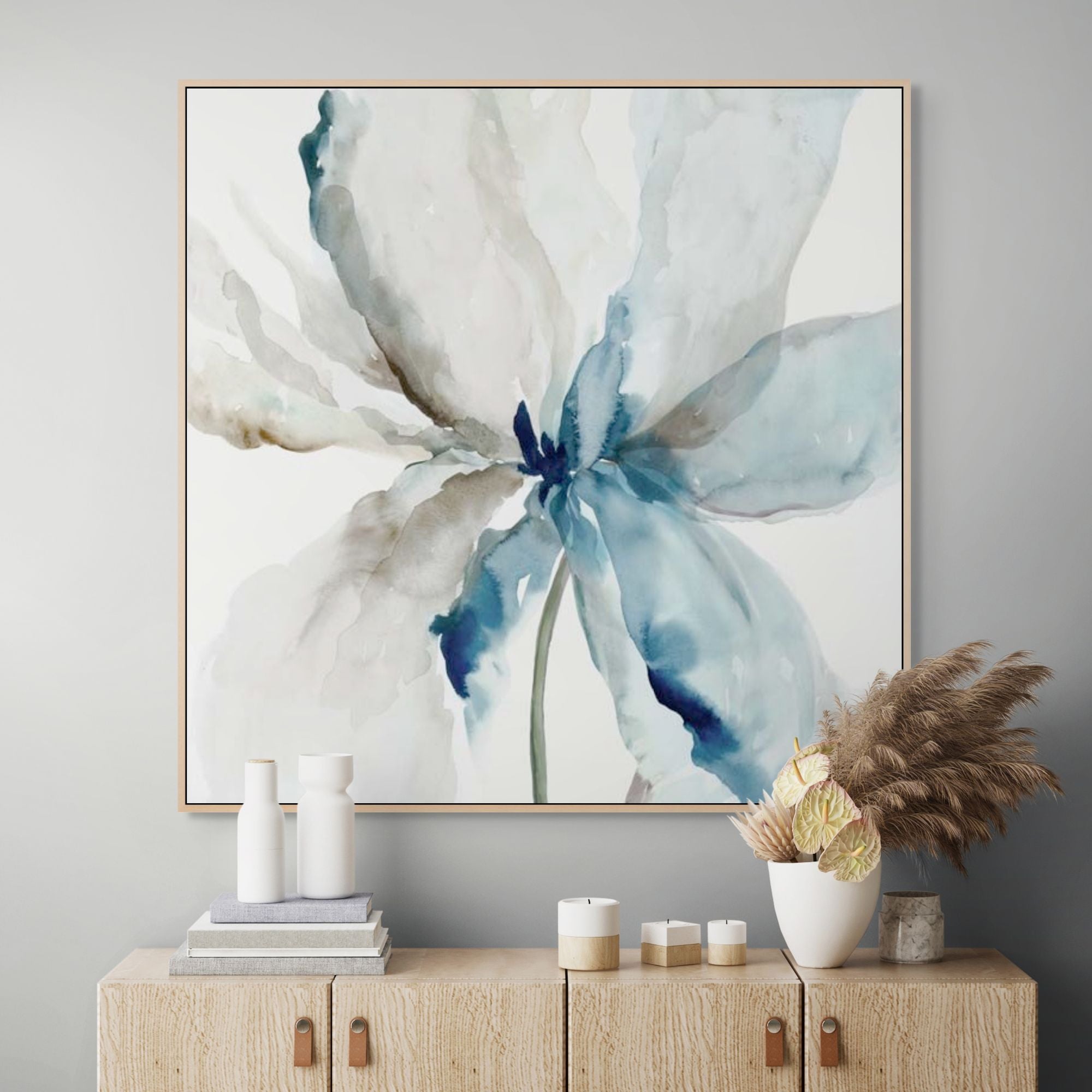 Blue Transparent Floral | Framed Canvas