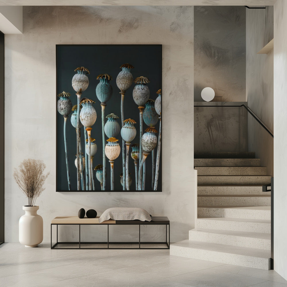 Cerulean Seed Pods | Framed Canvas