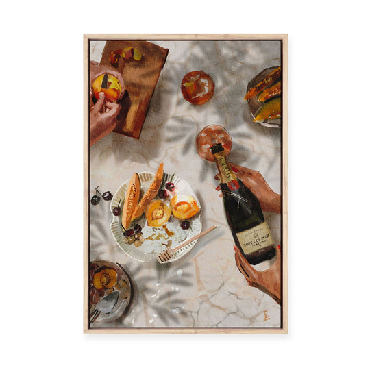 Champagne and Peaches | Framed Canvas