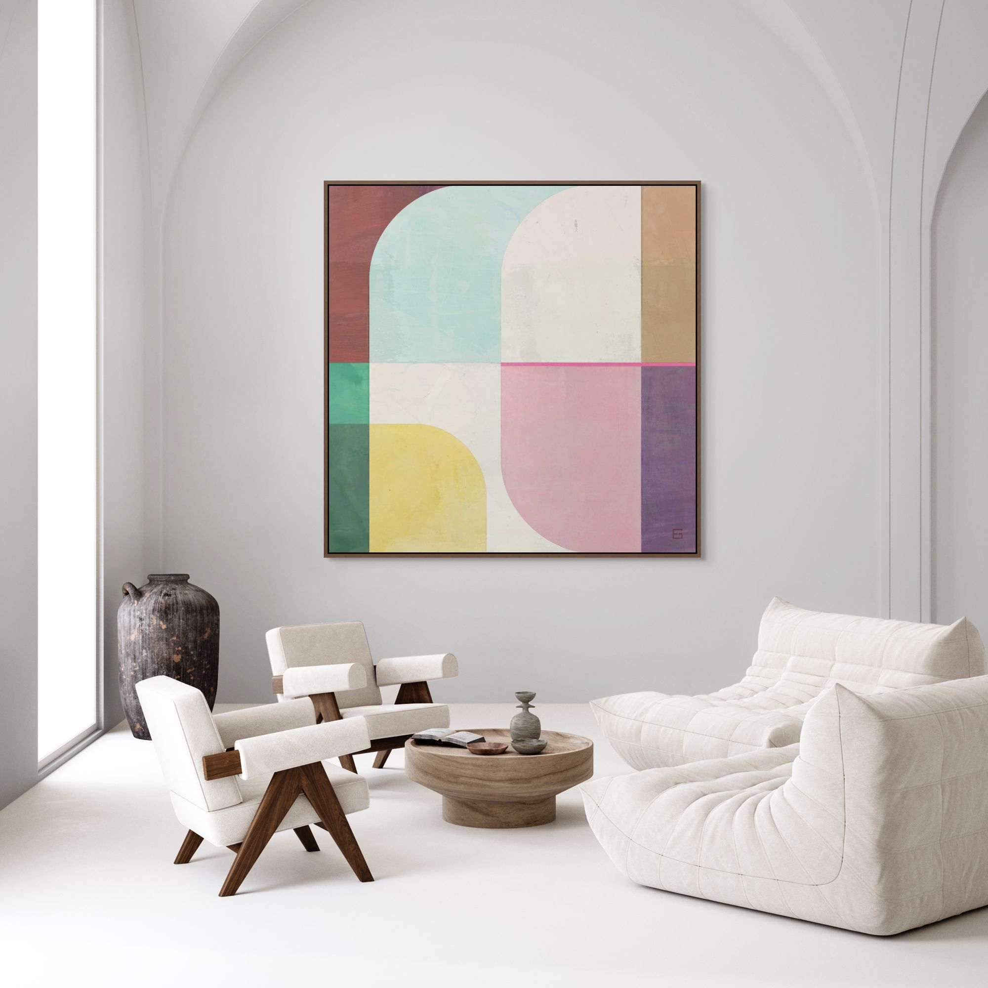 Colourful Geometric Arches | Framed Canvas