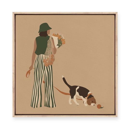 Flower Girl and Beagle | Framed Canvas