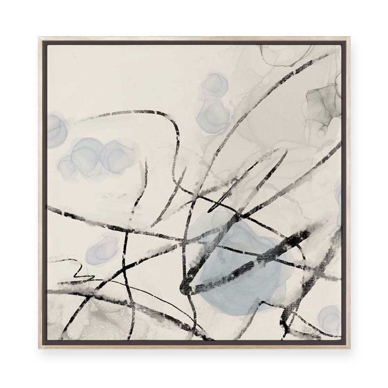 Ink Trails on Soft Blue Mist II | Framed Canvas