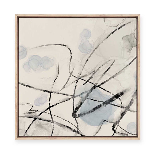 Ink Trails on Soft Blue Mist II | Framed Canvas