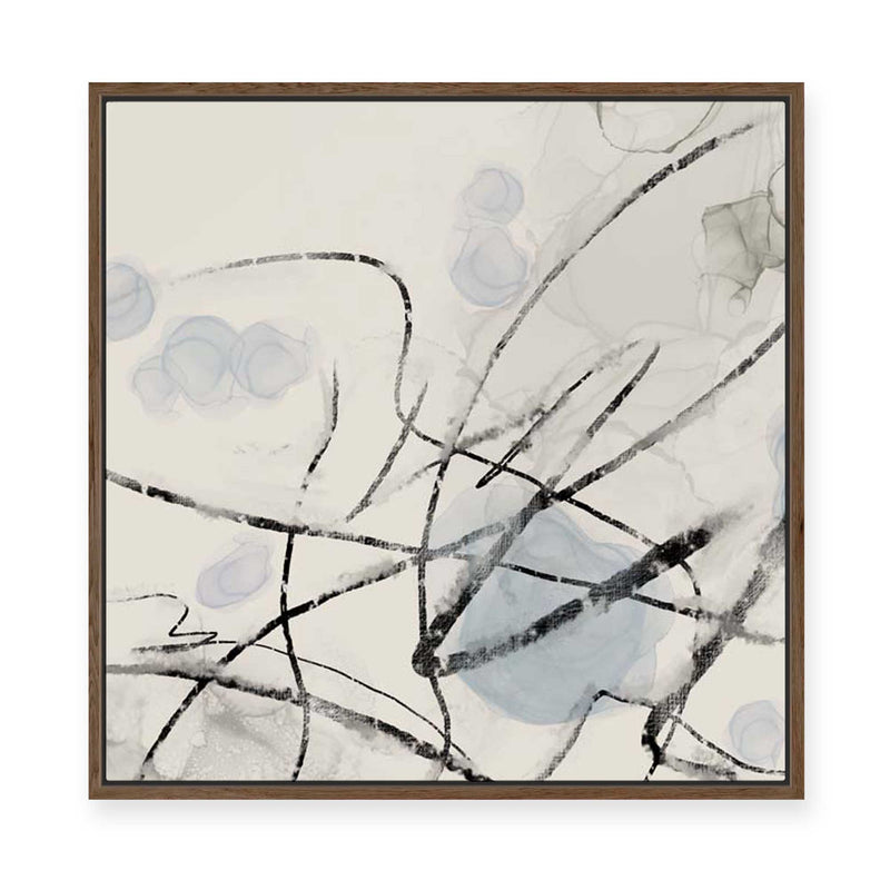 Ink Trails on Soft Blue Mist II | Framed Canvas