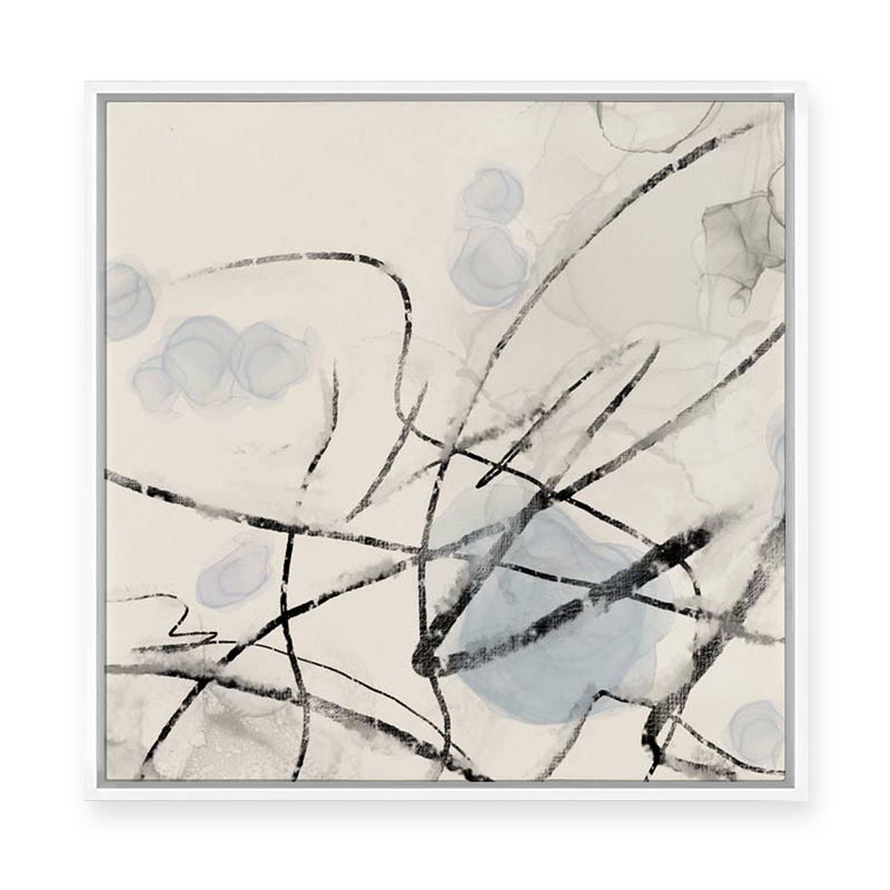 Ink Trails on Soft Blue Mist II | Framed Canvas