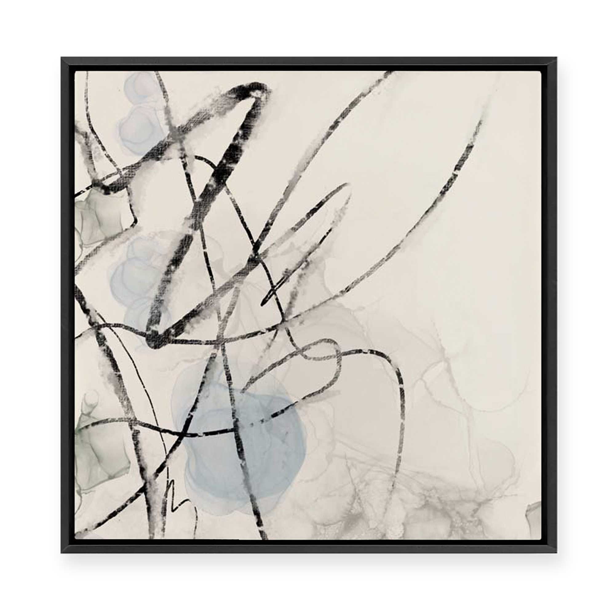 Ink Trails on Soft Blue Mist I | Framed Canvas