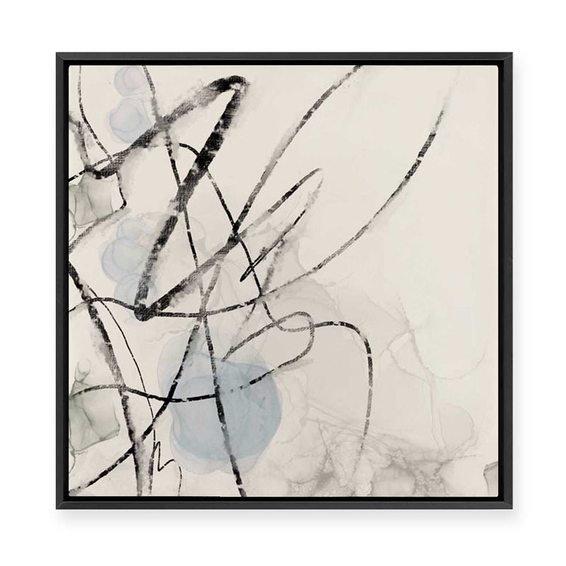Ink Trails on Soft Blue Mist I | Framed Canvas