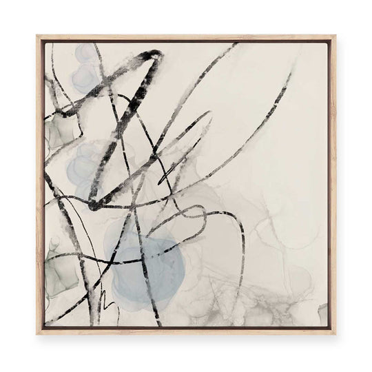 Ink Trails on Soft Blue Mist I | Framed Canvas