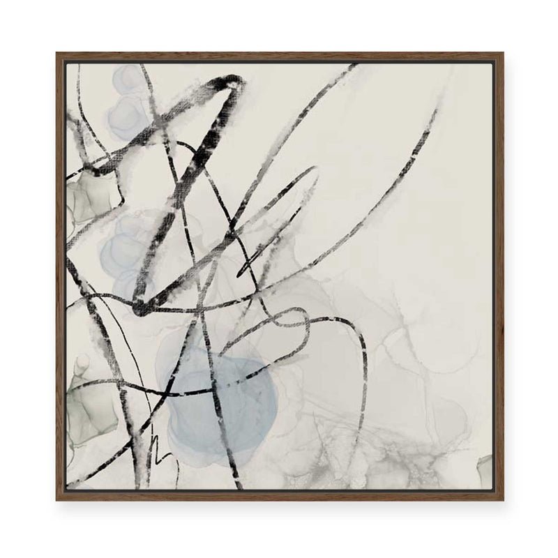 Ink Trails on Soft Blue Mist I | Framed Canvas