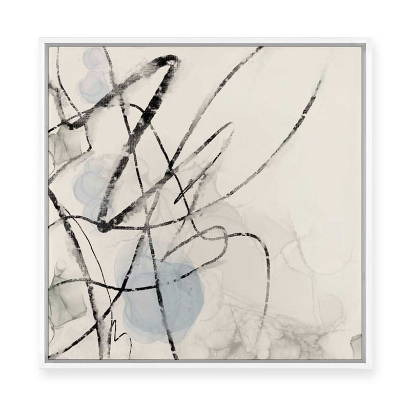 Ink Trails on Soft Blue Mist I | Framed Canvas