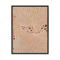 Majardi Jukurrpa (Hairstring Belt/Skirt or Tassel Dreaming) – Mina Mina No.1 | Framed Canvas Print
