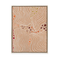Majardi Jukurrpa (Hairstring Belt/Skirt or Tassel Dreaming) – Mina Mina No.1 | Framed Canvas Print