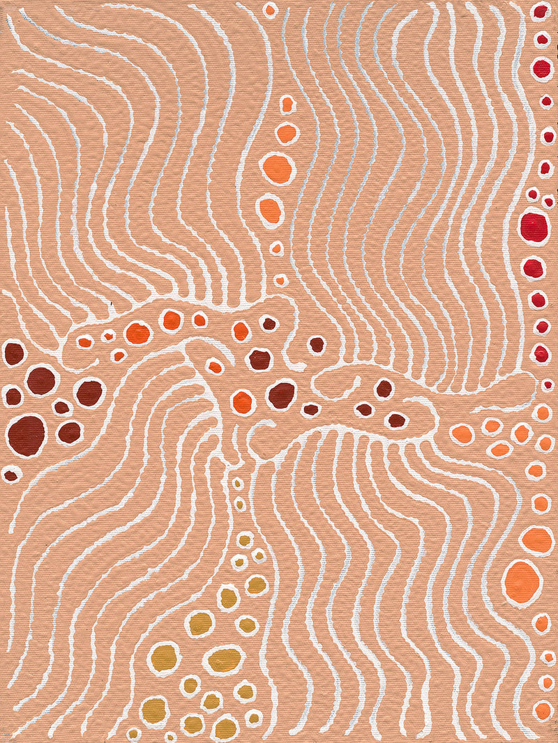 Majardi Jukurrpa (Hairstring Belt/Skirt or Tassel Dreaming) – Mina Mina No.1 | Framed Canvas Print