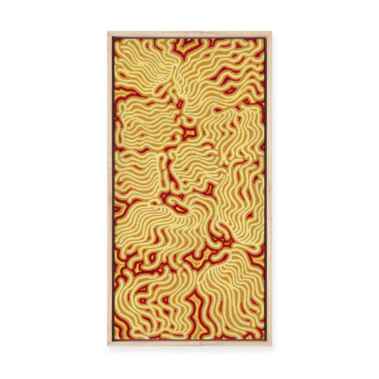 Majardi Jukurrpa (Hairstring Belt/Skirt or Tassel Dreaming) – Mina Mina No.3 | Framed Canvas Print