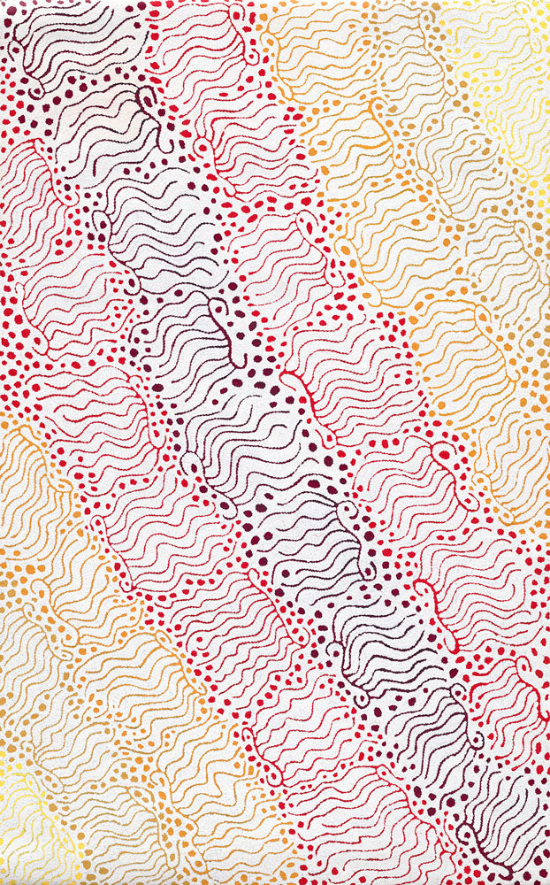 Majardi Jukurrpa (Hairstring Belt/Skirt or Tassel Dreaming) – Mina Mina No.4 | Framed Canvas Print