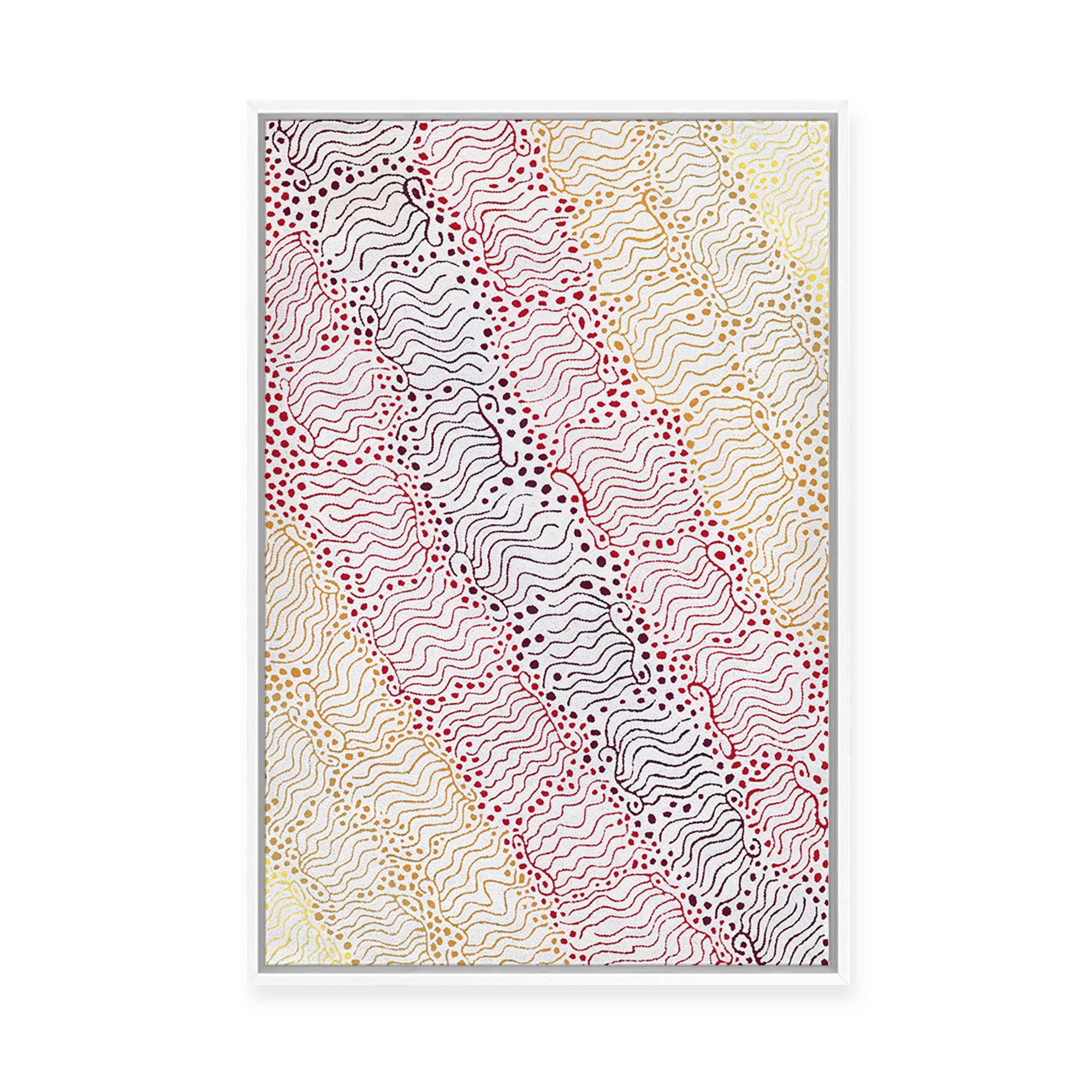 Majardi Jukurrpa (Hairstring Belt/Skirt or Tassel Dreaming) – Mina Mina No.4 | Framed Canvas Print