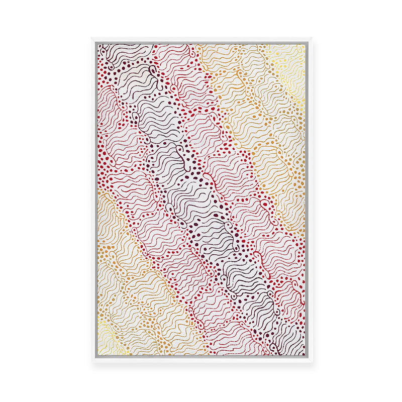 Majardi Jukurrpa (Hairstring Belt/Skirt or Tassel Dreaming) – Mina Mina No.4 | Framed Canvas Print