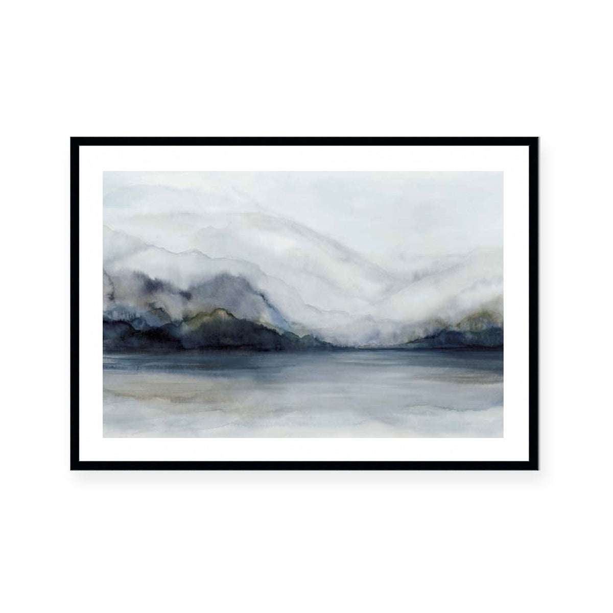 Misty Mountains Over Calm Water