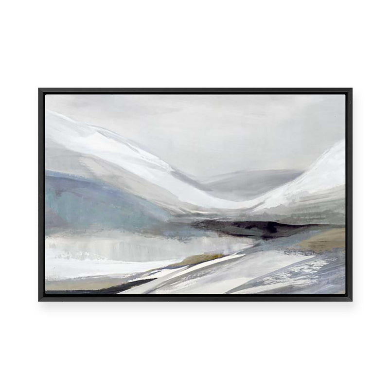 Muted Mountains Under Misty Sky | Framed Canvas