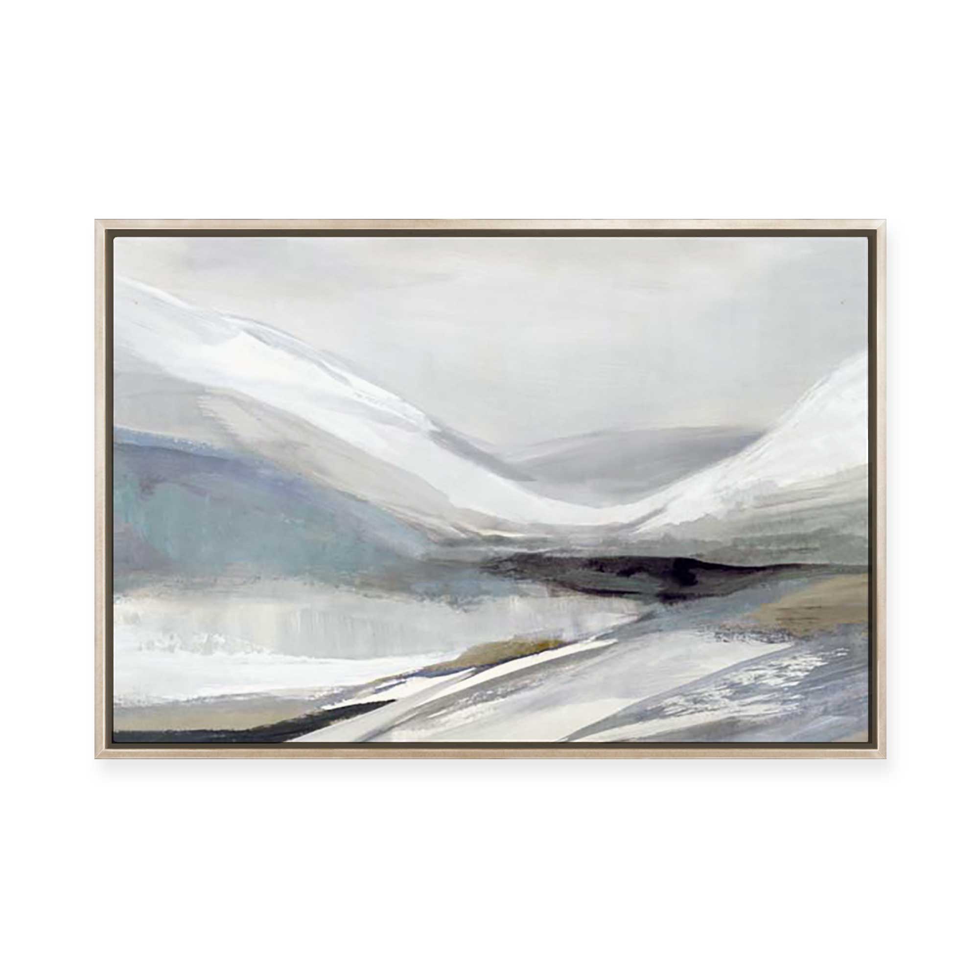 Muted Mountains Under Misty Sky | Framed Canvas