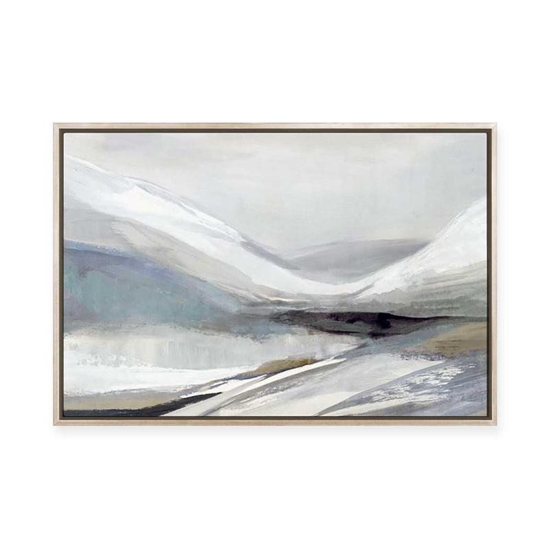 Muted Mountains Under Misty Sky | Framed Canvas