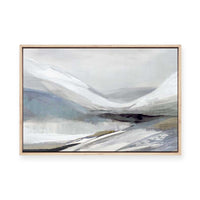 Muted Mountains Under Misty Sky | Framed Canvas