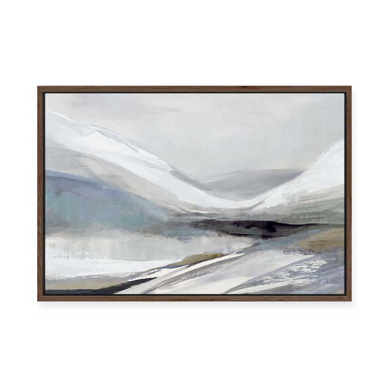 Muted Mountains Under Misty Sky | Framed Canvas
