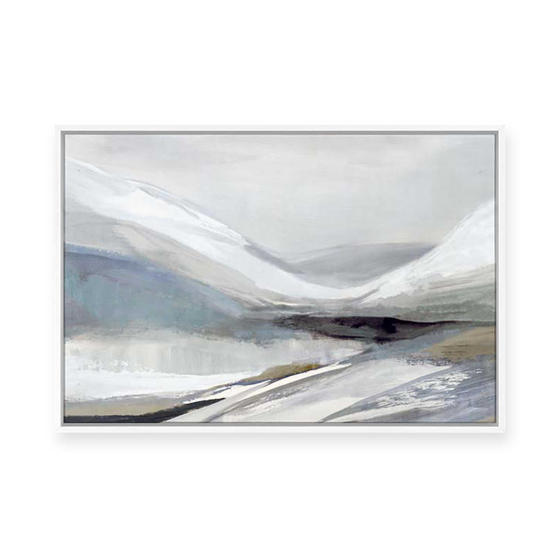 Muted Mountains Under Misty Sky | Framed Canvas