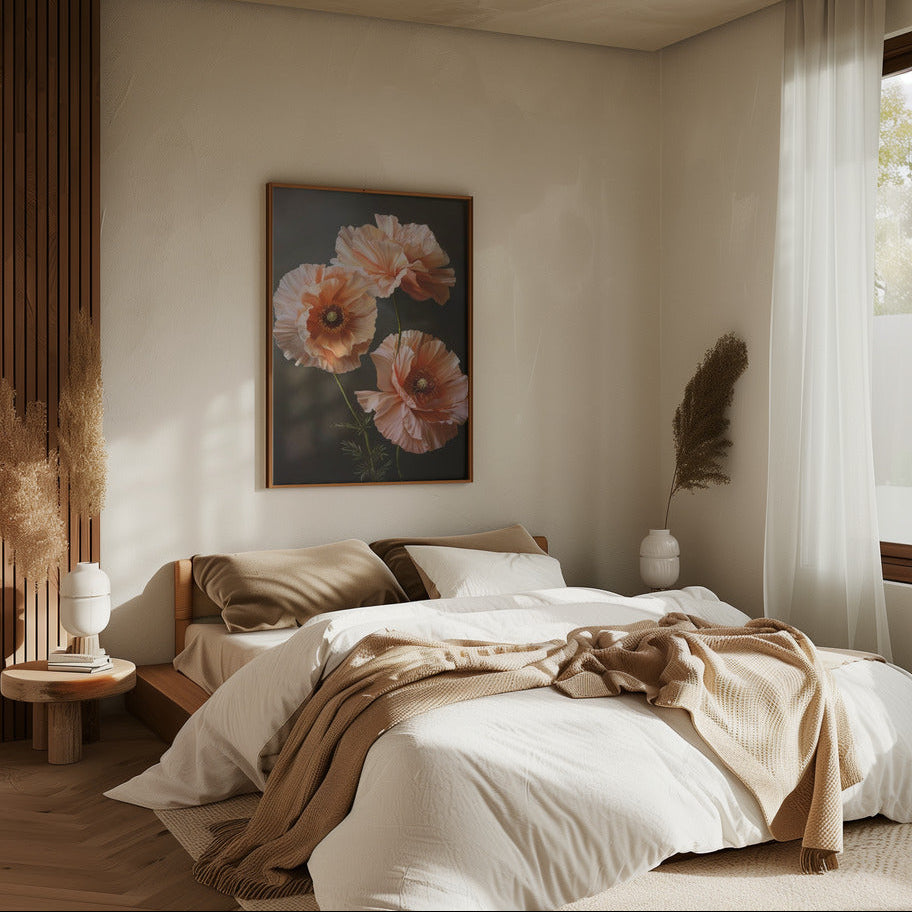 Peach Poppy Trio | Framed Canvas