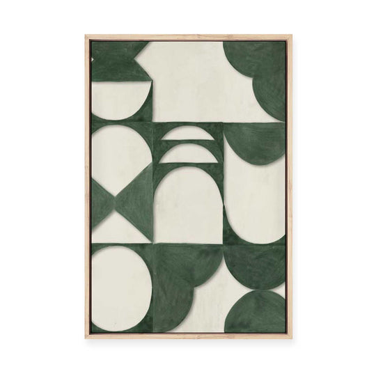 Structured Greens and Geometric Calm | Framed Canvas