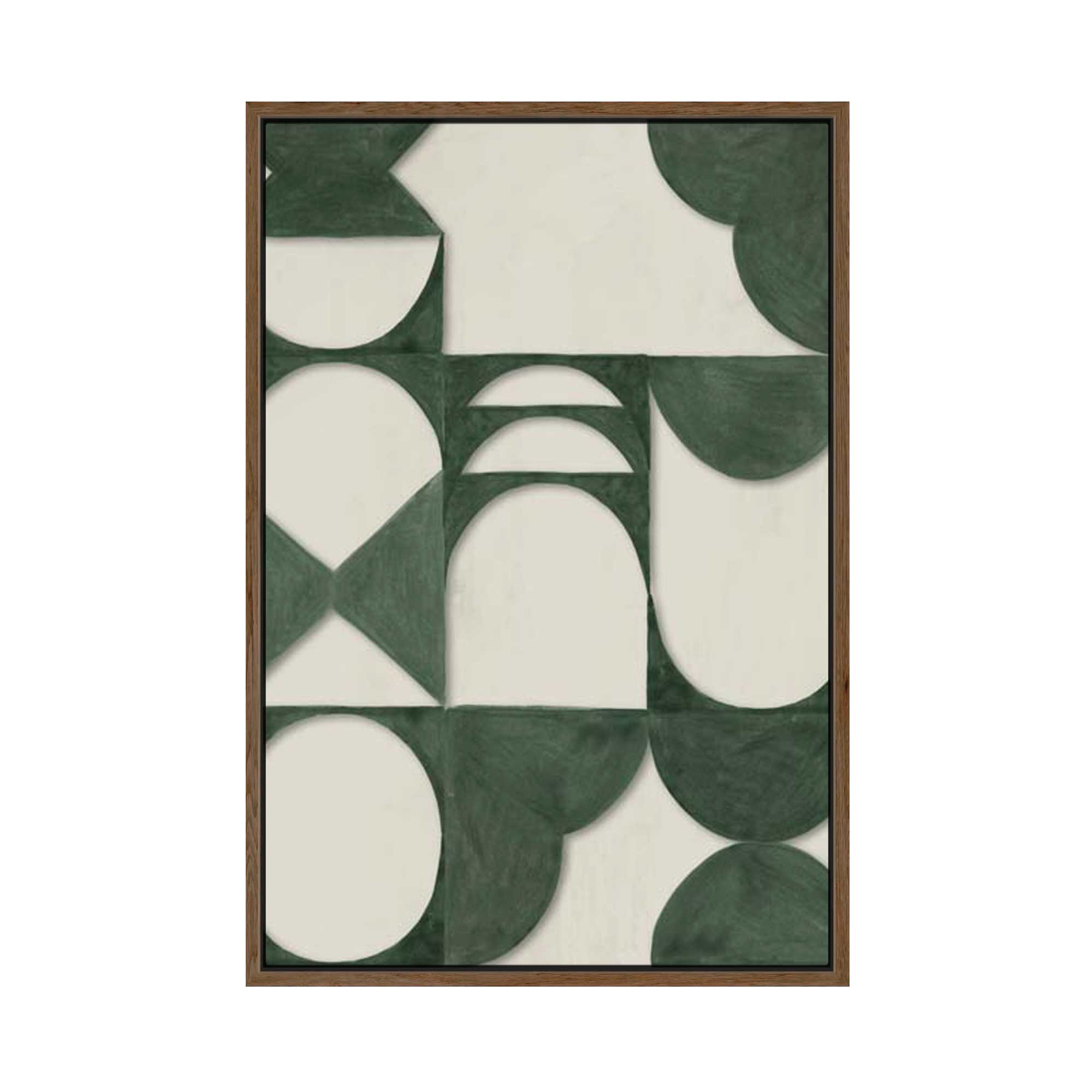 Structured Greens and Geometric Calm | Framed Canvas