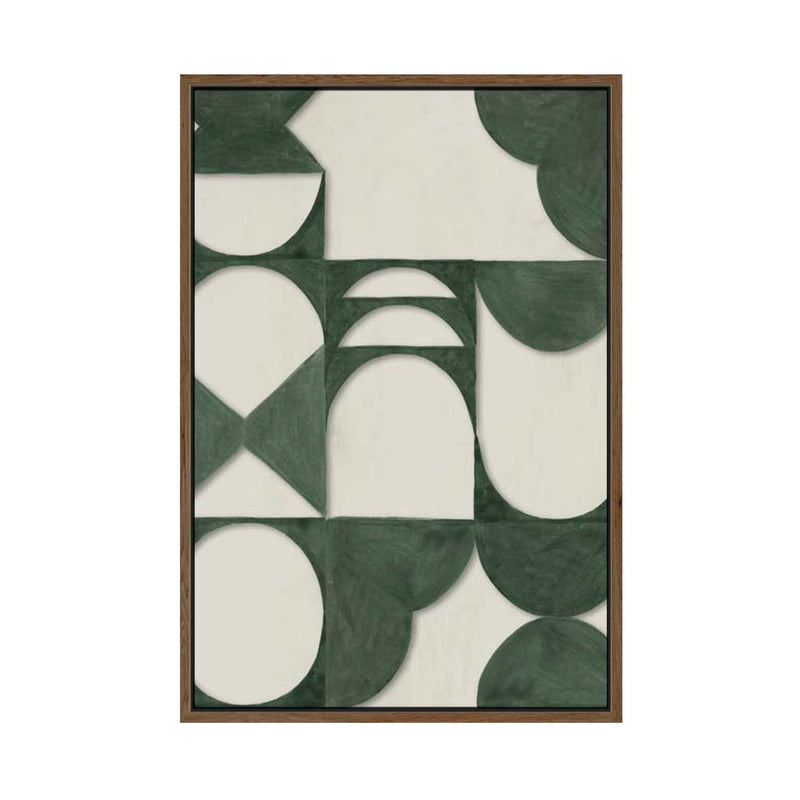 Structured Greens and Geometric Calm | Framed Canvas