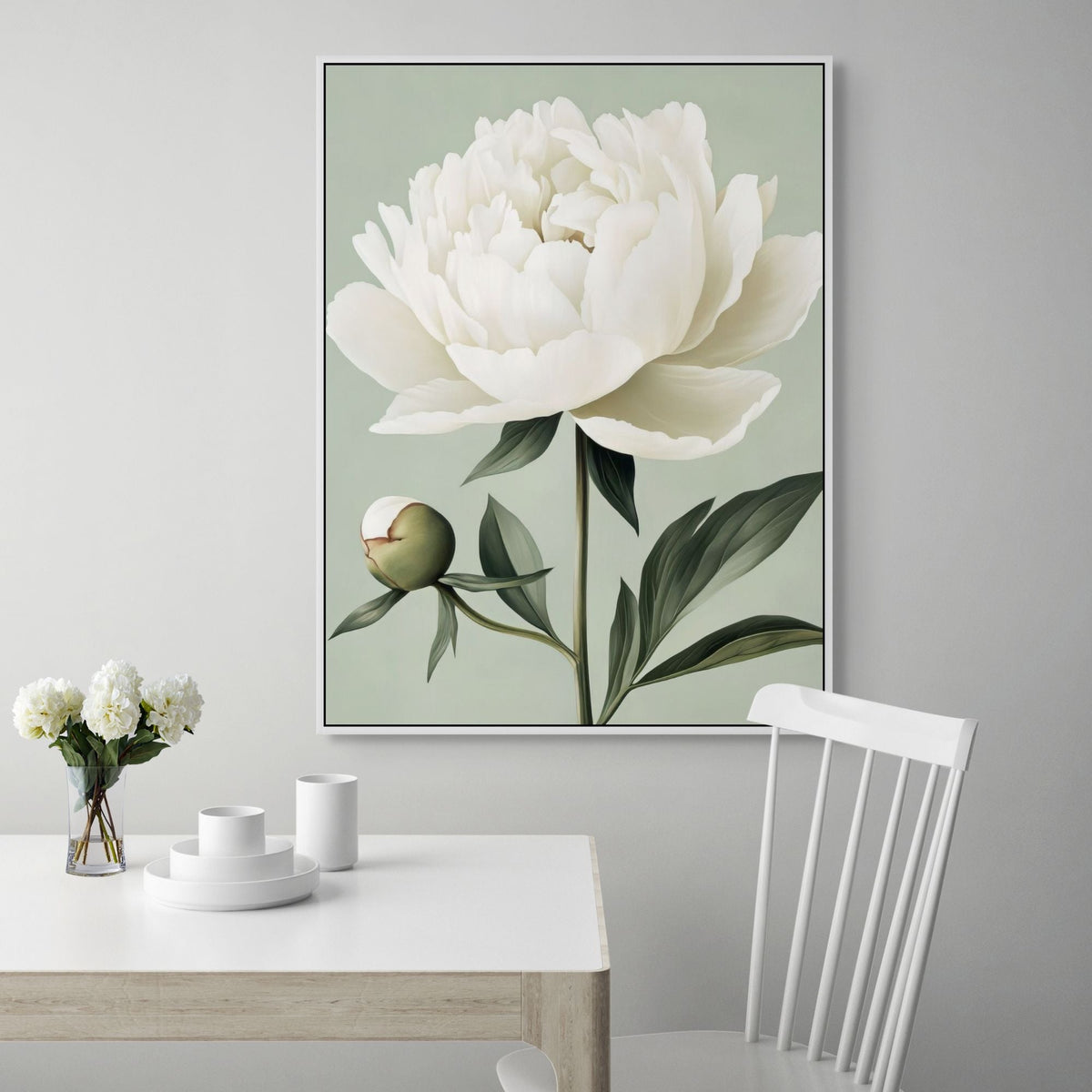 White Peony | Framed Canvas