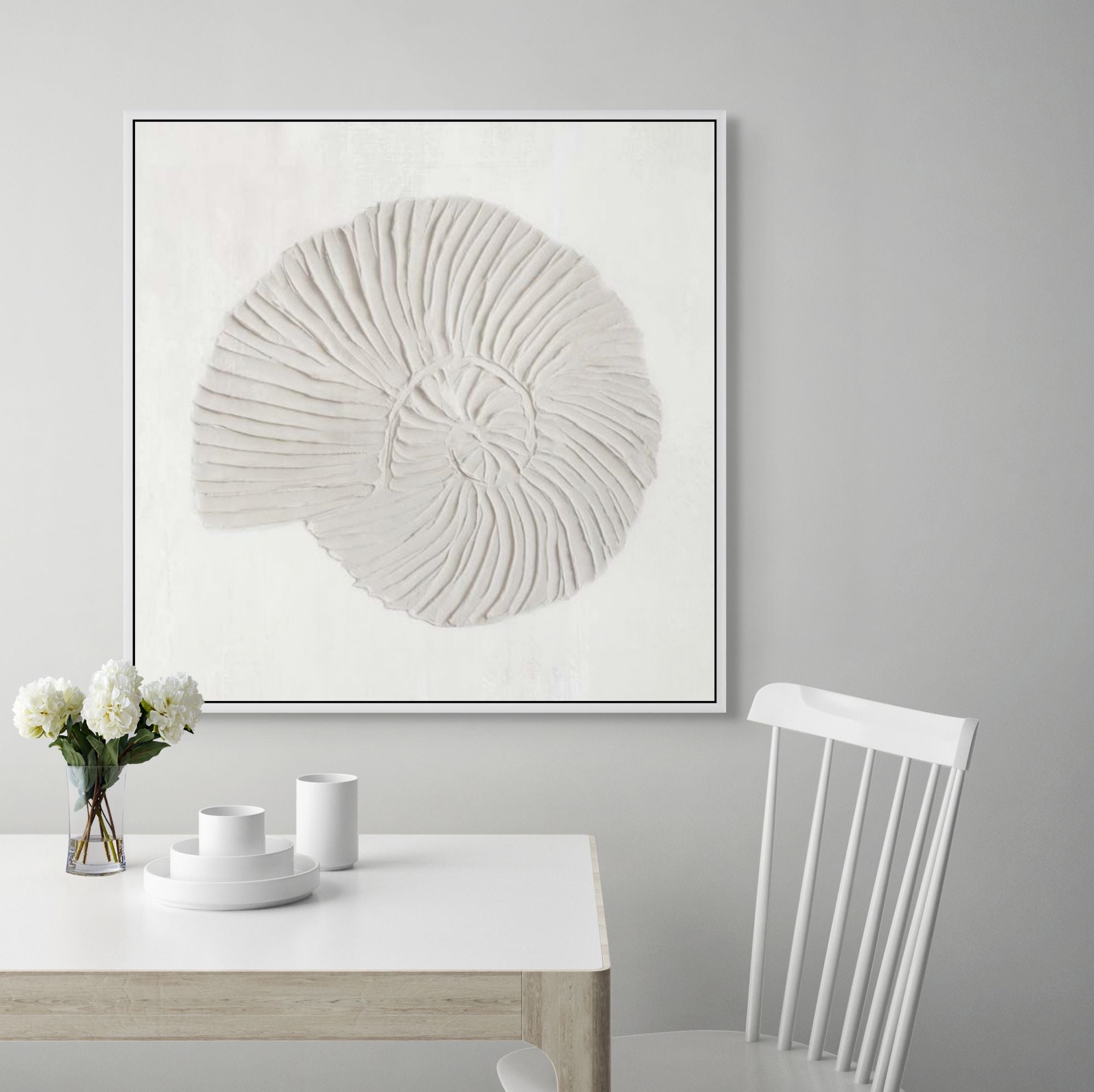White Textured Shell II | Framed Canvas