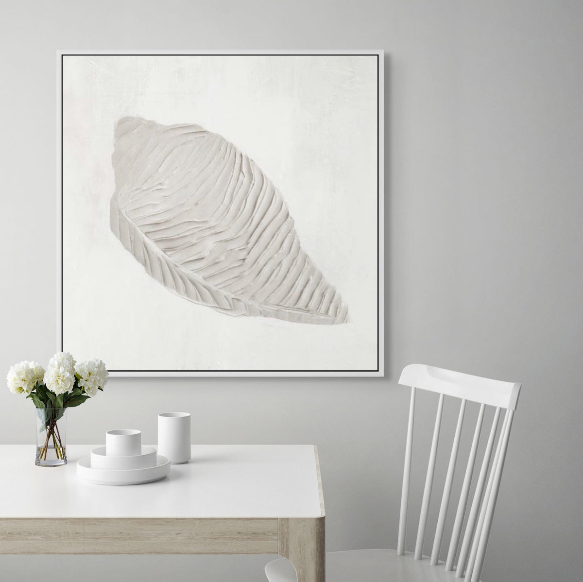 White Textured Shell I | Framed Canvas