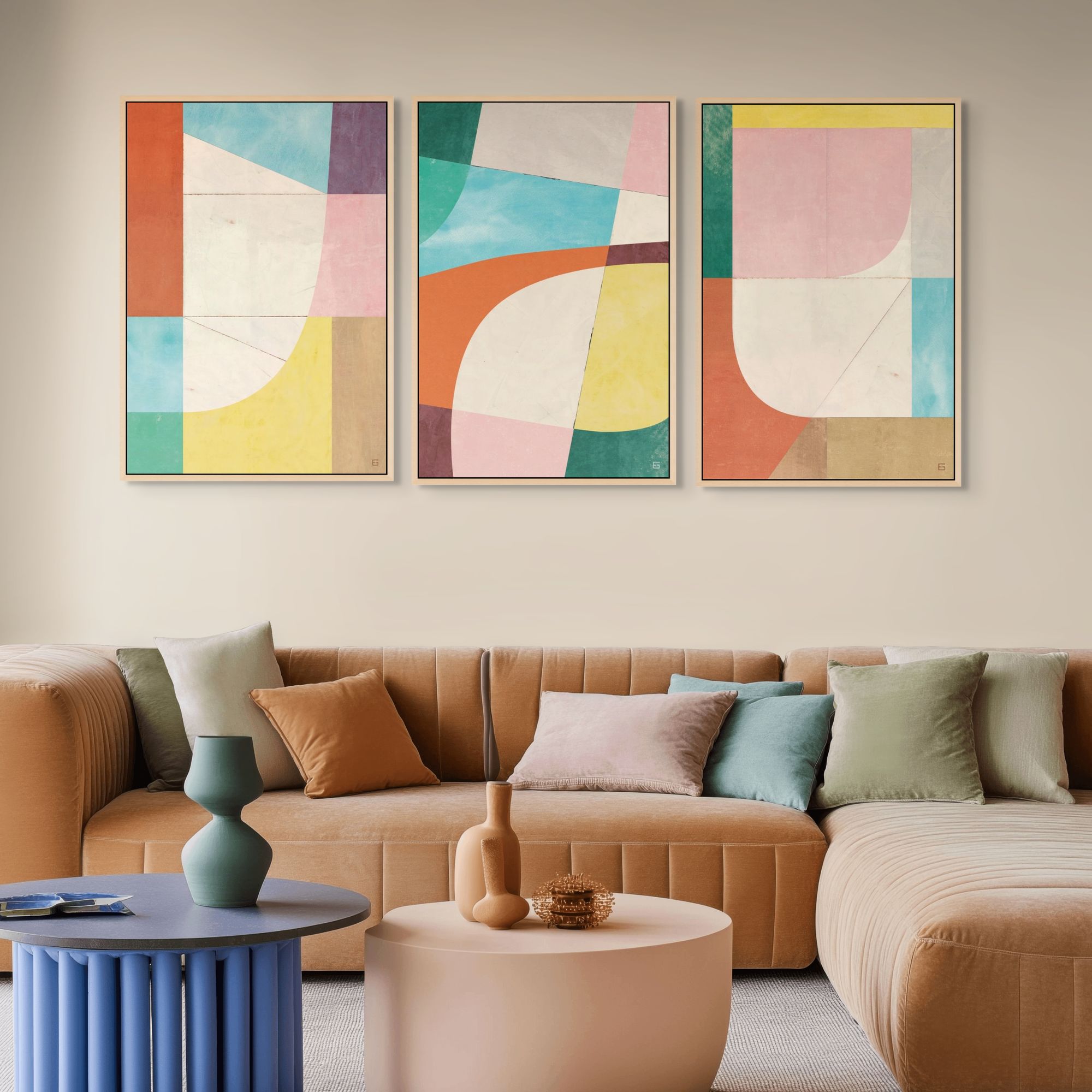 Muted Geometric Shapes I | Framed Canvas