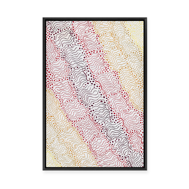 Majardi Jukurrpa (Hairstring Belt/Skirt or Tassel Dreaming) – Mina Mina No.4 | Framed Canvas Print