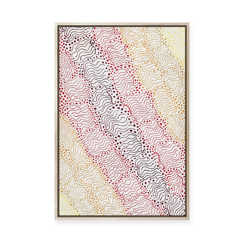Majardi Jukurrpa (Hairstring Belt/Skirt or Tassel Dreaming) – Mina Mina No.4 | Framed Canvas Print
